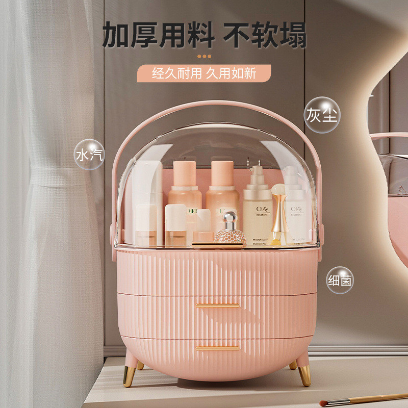 Dust-Proof Large Capacity Makeup Storage Box With Handle